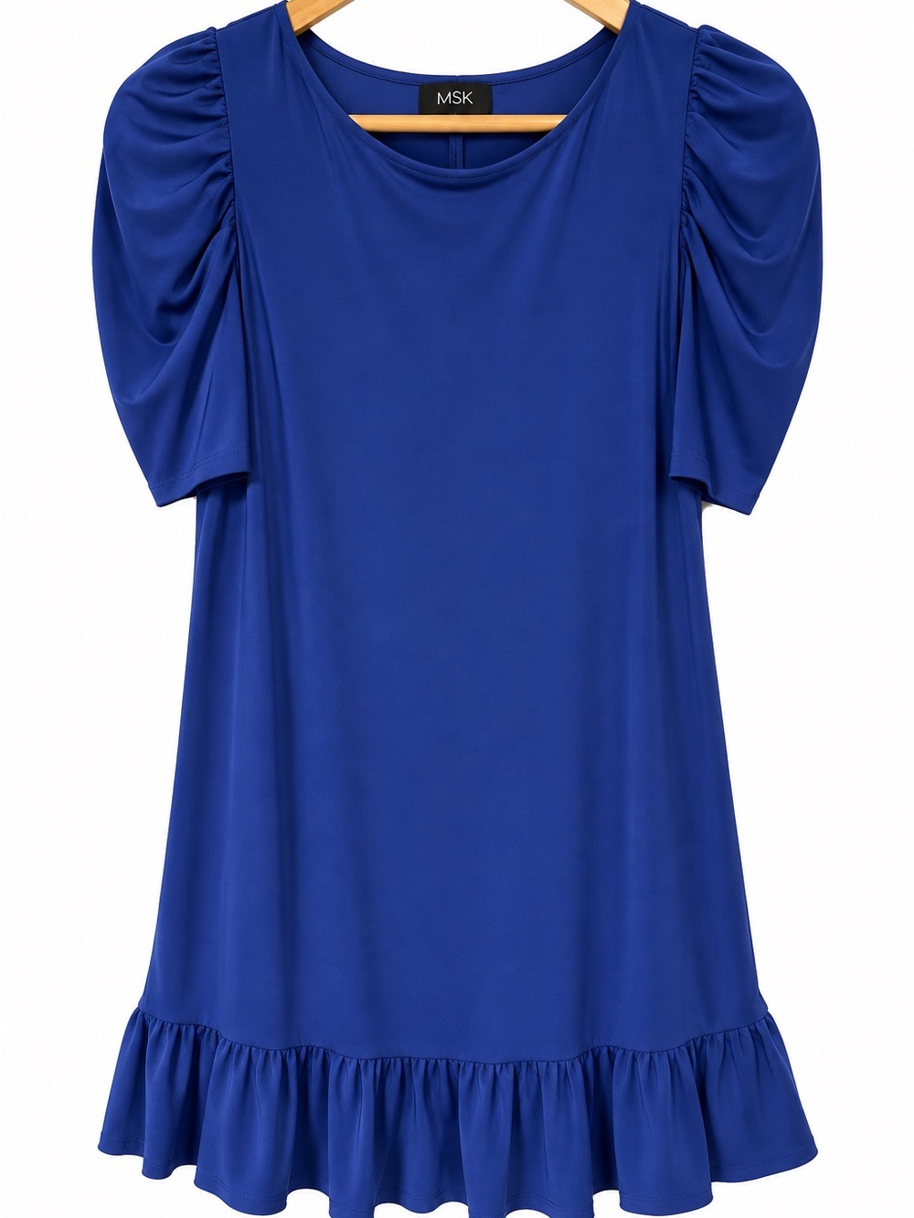 MSK Cobalt Blue Puff Sleeve Ruffle-Hem Tunic dress
